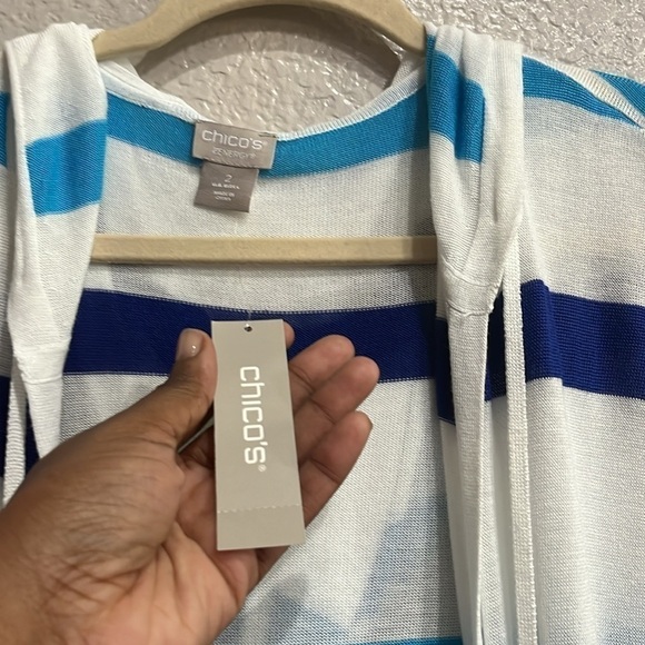 Chico’s ZENERGY Striped Cardigan Blue White 3/4 Sleeves Chico’s Size 2/Large - Picture 7 of 12